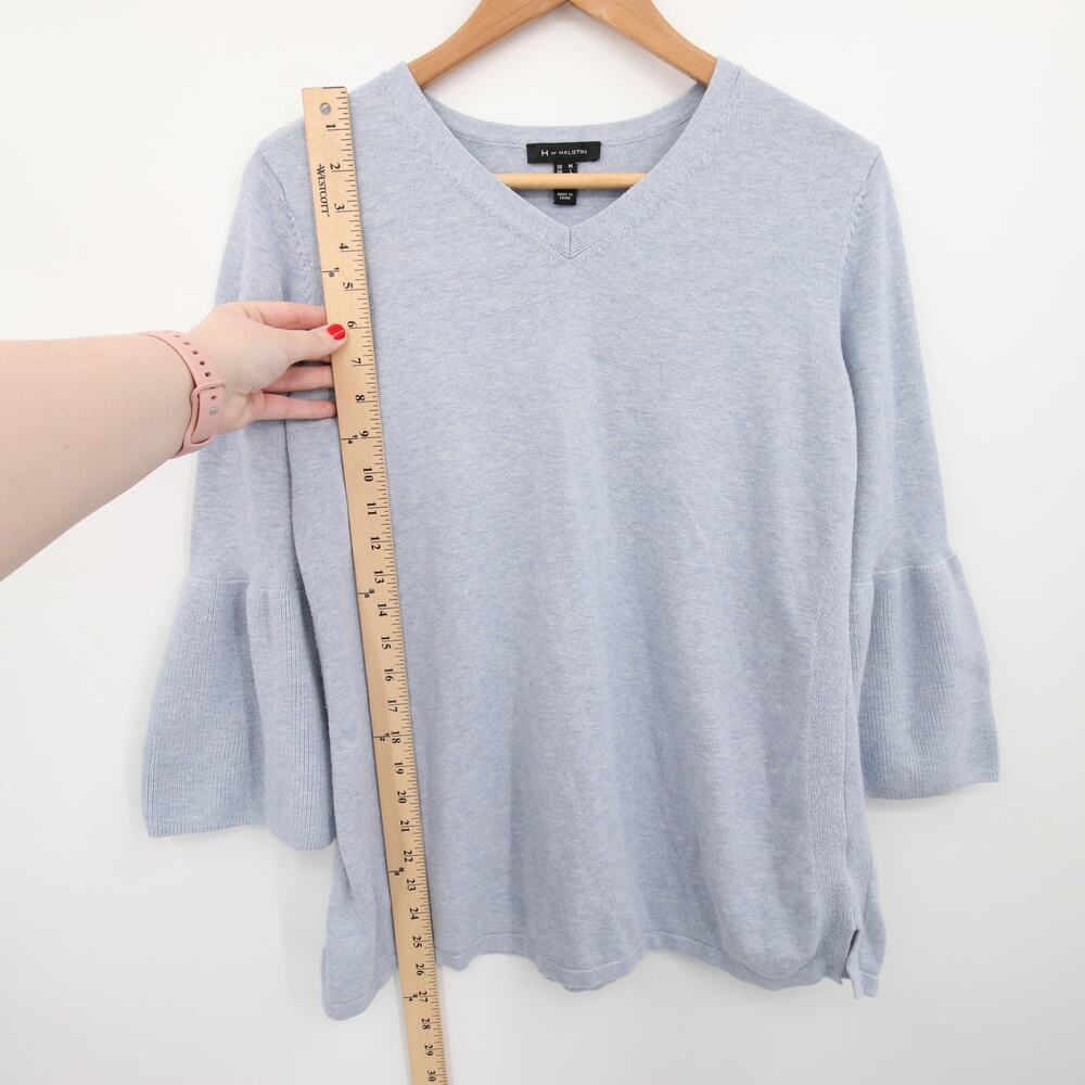 H by Halston Sweater Top Blue V Neck Bell Sleeve 3/4 Sleeve Blouse Casual Size M - Picture 4 of 11